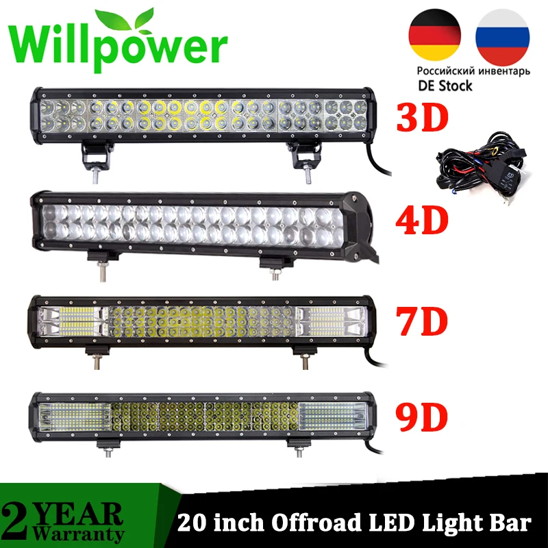 

Willpower 20" inch LED Driving Light IP67 waterproof work light offroad car led light bar for 4x4 4WD Truck Tractor 12V 24V