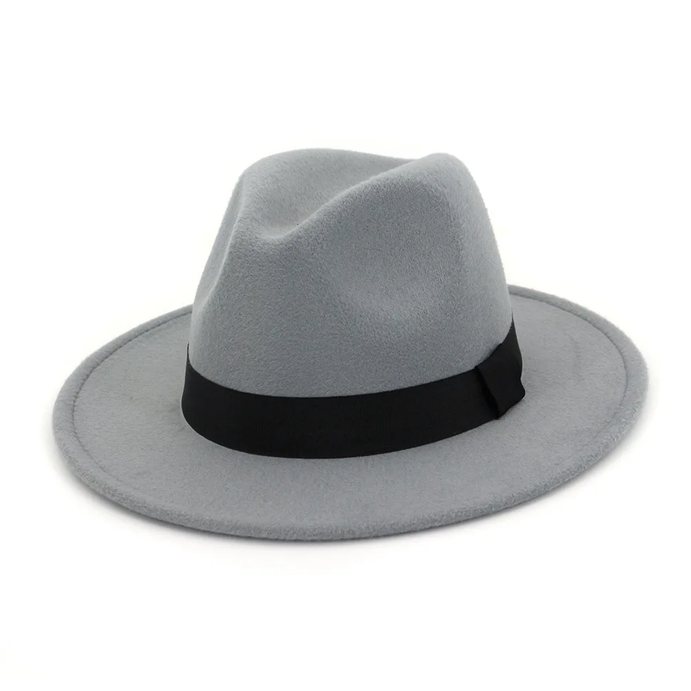 Модная дизайнерская женская теплая Зимняя шерстяная шляпа с поясом и широкими полями, ковбойская шляпа, новинка AD0781 - Цвет: Серый