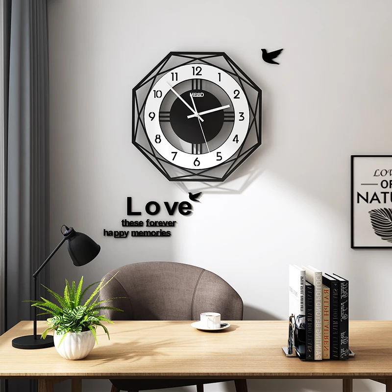 Grande Horloge Murale Design Moderne 3D Autocollant Mural Horloge Quartz Home Silencieux DEC F8Y7