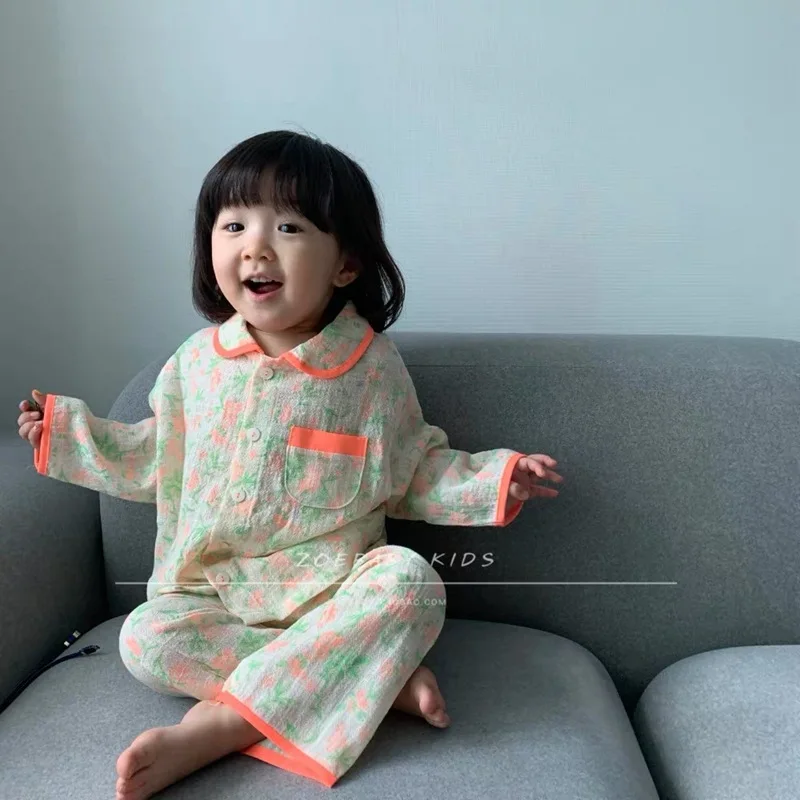 Conjuntos de pijama Floral de Color fluorescente para Conjunto de de manga larga para y niña, ropa de dormir de flores - AliExpress