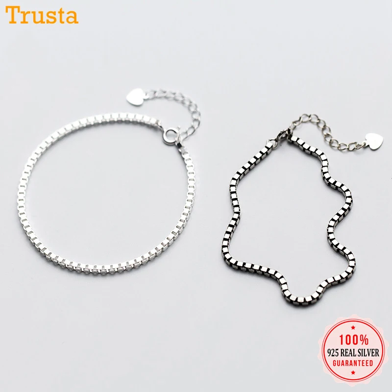 

Trustdavis 100% 925 Sterling Silver Simple Square Lattice 15cm Bracelet Bangle For Women Girls Lady Silver 925 Jewelry DT30