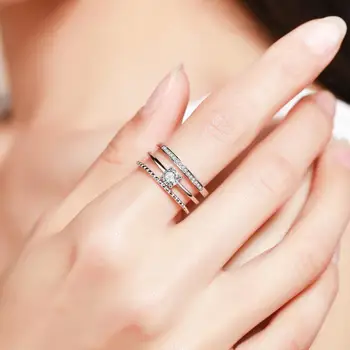 

Trendy Korean Style 925 Sterling Silver Multi-layer Wedding Rings For Women Dazzling Zirconia Crystal Opening Ring S-R239