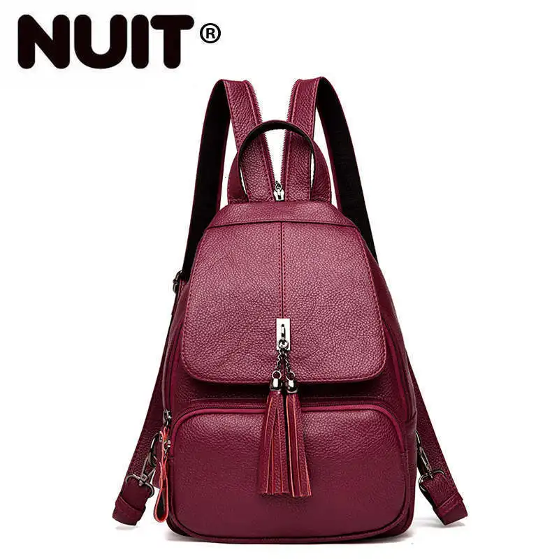 

Women Leather Backpacks For Girls Vintage Tassel Backpack Brand Solid Ladies Backpack Luxury Sac A Dos Female Back Pack New