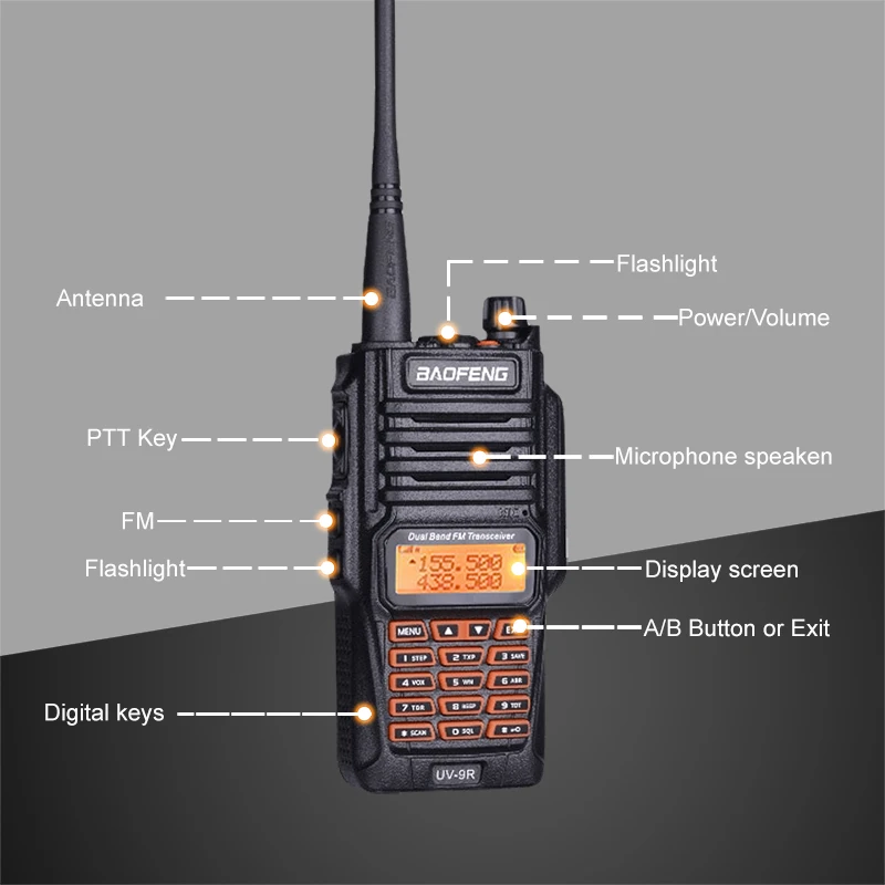 Baofeng UV-9R 8 Вт Высокая мощность IP67 PTT водонепроницаемый Walkie Talkie 10 км UV 9R Woki Toki двухстороннее радио Ham CB радио коммуникатор UV9R