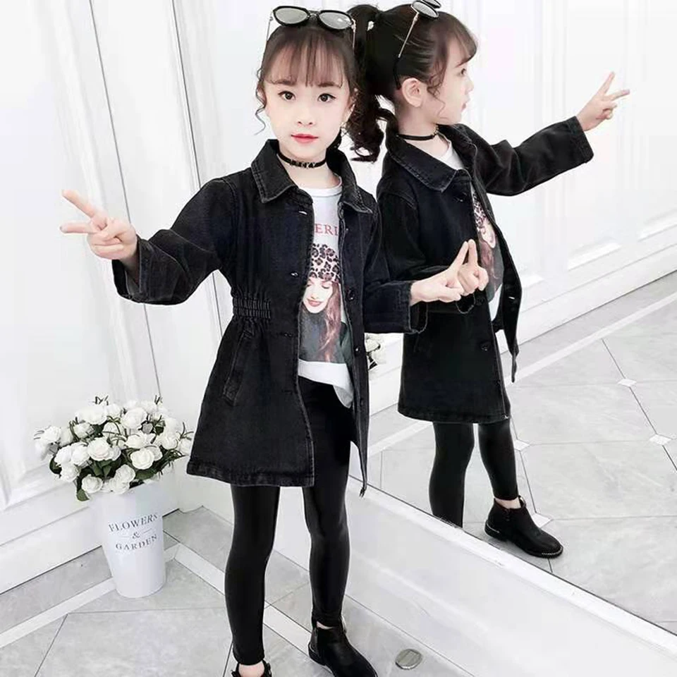 3-12Yrs Baby Girls Outerwear Coat Solid Color Denim Jackets Coats Fashion Spring Autumn Children Outwear Kids | Детская одежда и
