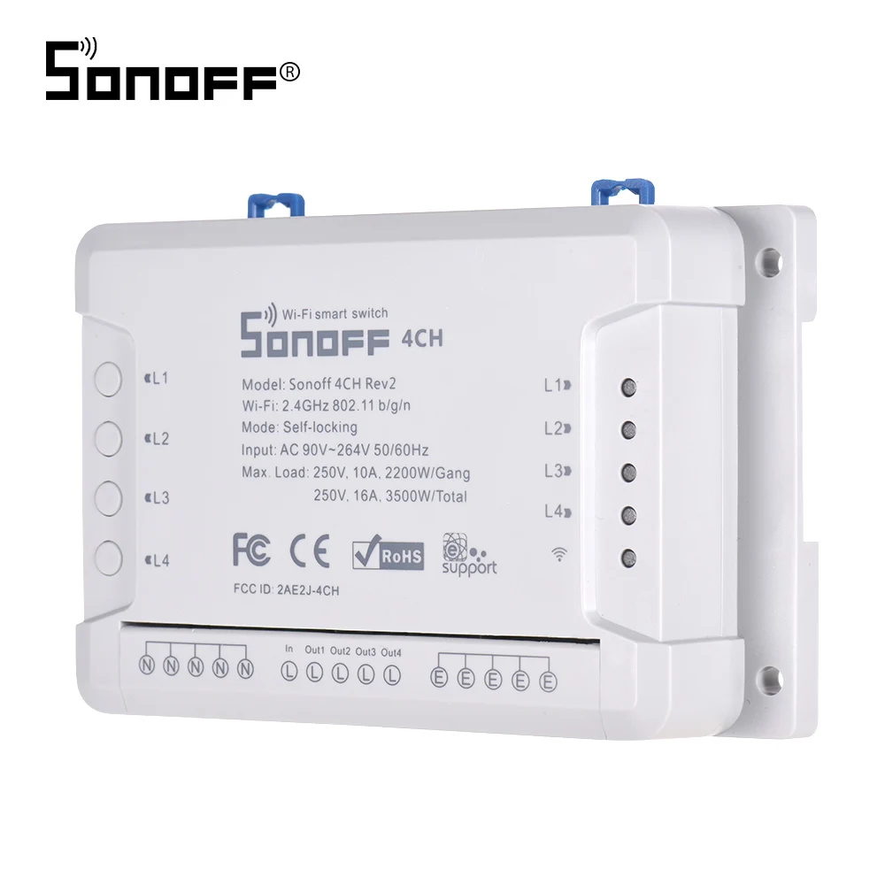 Sonoff 4CH R2 Wifi светильник смарт-коммутатор 4 канала электронный переключатель iOS Android приложение Управление Совместим с Alexa Google Home