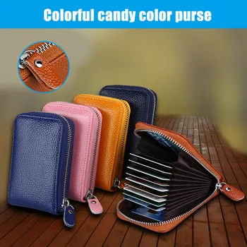 

Leather Organizer Card Holder Business Women Men Zipper Travel Card Bag Multi-card Slots Wallet J9