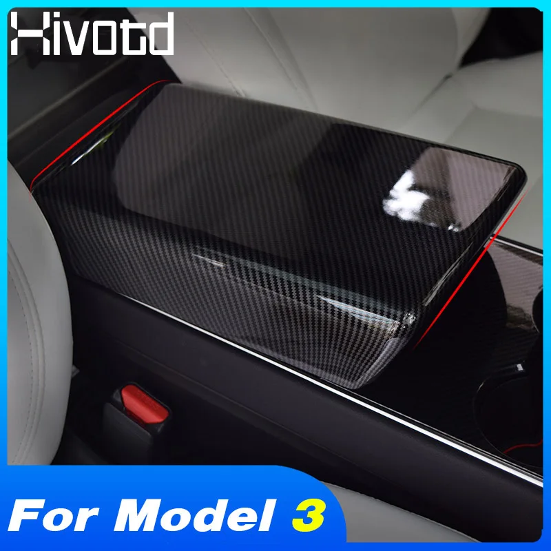 Hivotd для Tesla модель 3 автомобильные аксессуары центральная консоль подлокотник коробка панель Защитная крышка ABS углеродное волокно внутренние молдинги,автотовары аксессуары для авто