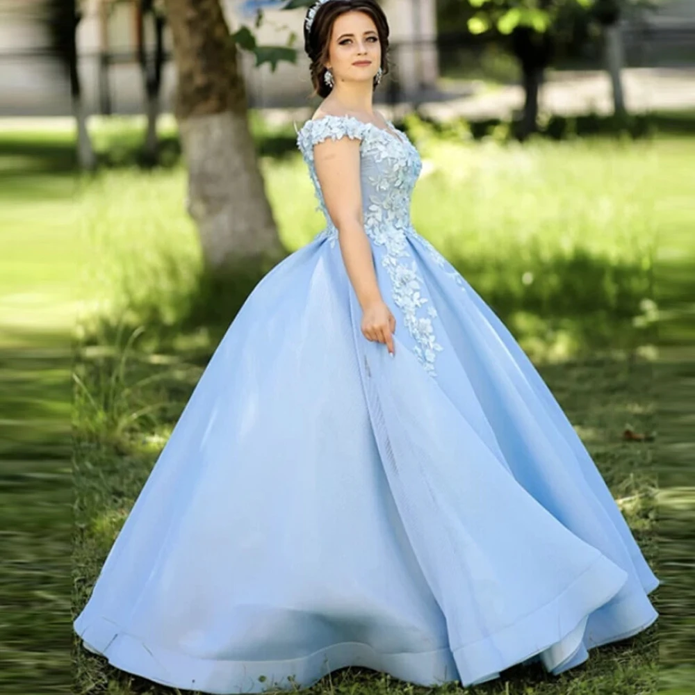 Charming Blue Evening Dresses 2022 ALine Off The Shoulder Flowers