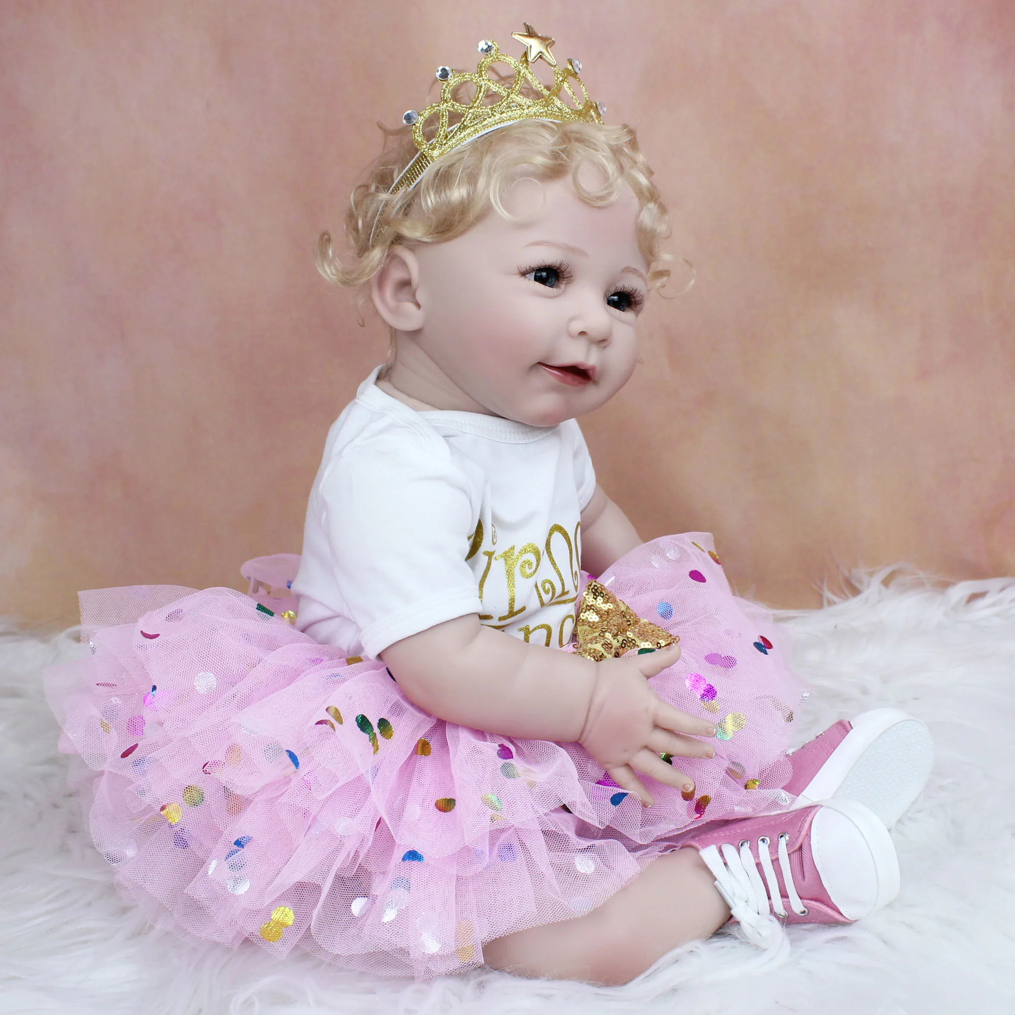 55 CM Soft Silicone Baby Reborn Doll Toy Lifelike For Girl Cloth Body Realistic 22 Inch Blonde Hair Toddler Princess Bebe 5