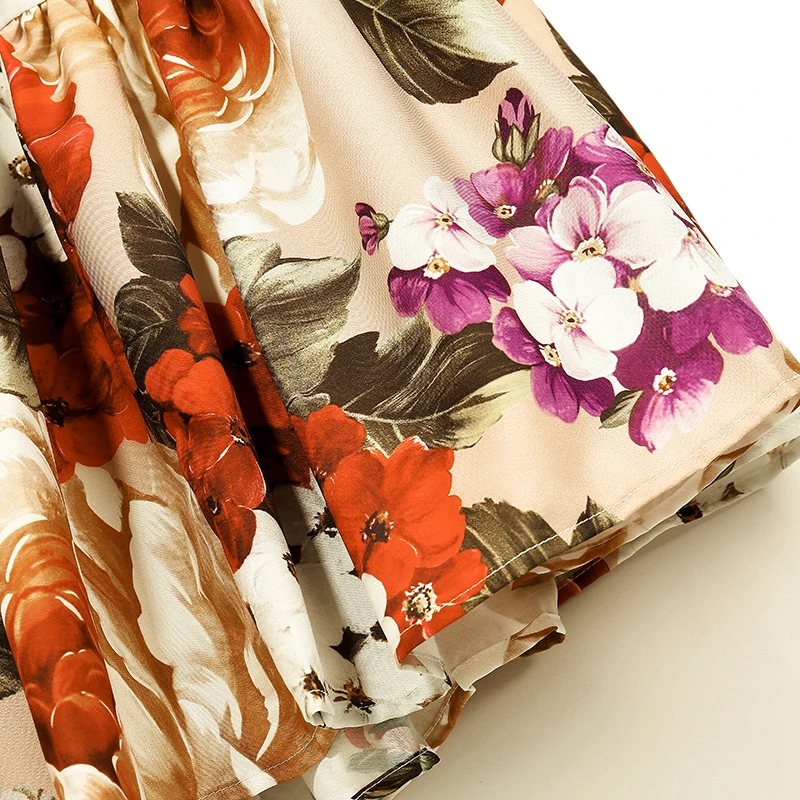 LD LINDA DELLA Fashion Runway Summer Skirt Women Peony Flower Print Pleated Vintage Stylish   Party Skirts