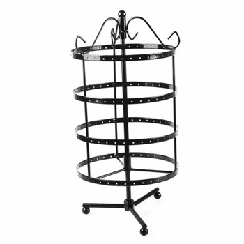 

144 Holes Round Rotating Jewellery Display Stand Black Metal Earrings Holder Organizer Stand Rack