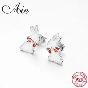 

Fashion Geometric Womens Accessories Red bow and white Enamel rabbit Stud Earrings for Women 925 Sterling Silver Jewelry