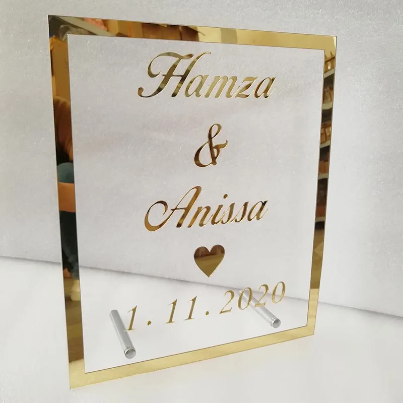 Personalized Wedding Couple Names Sign Mirror Acrylic Frame Names Welcome Guests Word Signs Wedding Party Decor Favor