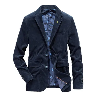 Высококачественный Повседневный вельветовый блейзер Мужской приталенный Мужской Блейзер, пиджак, пальто бархатный мужской костюм, пиджак блейзеры размера плюс 4XL - Цвет: Синий