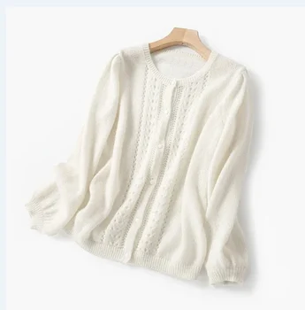 

Women Sweater 2020 Spring and Summer New Hollow Fine Mohair Two-color Cardigan