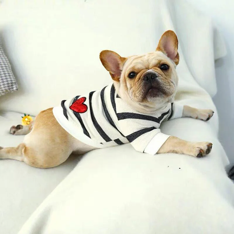 

French Bulldog Warm Dog Vest Cute Autumn Winter Stripe Pet Dog Clothes Two-Legged Print Dog Coat For Small Pets S-XXL