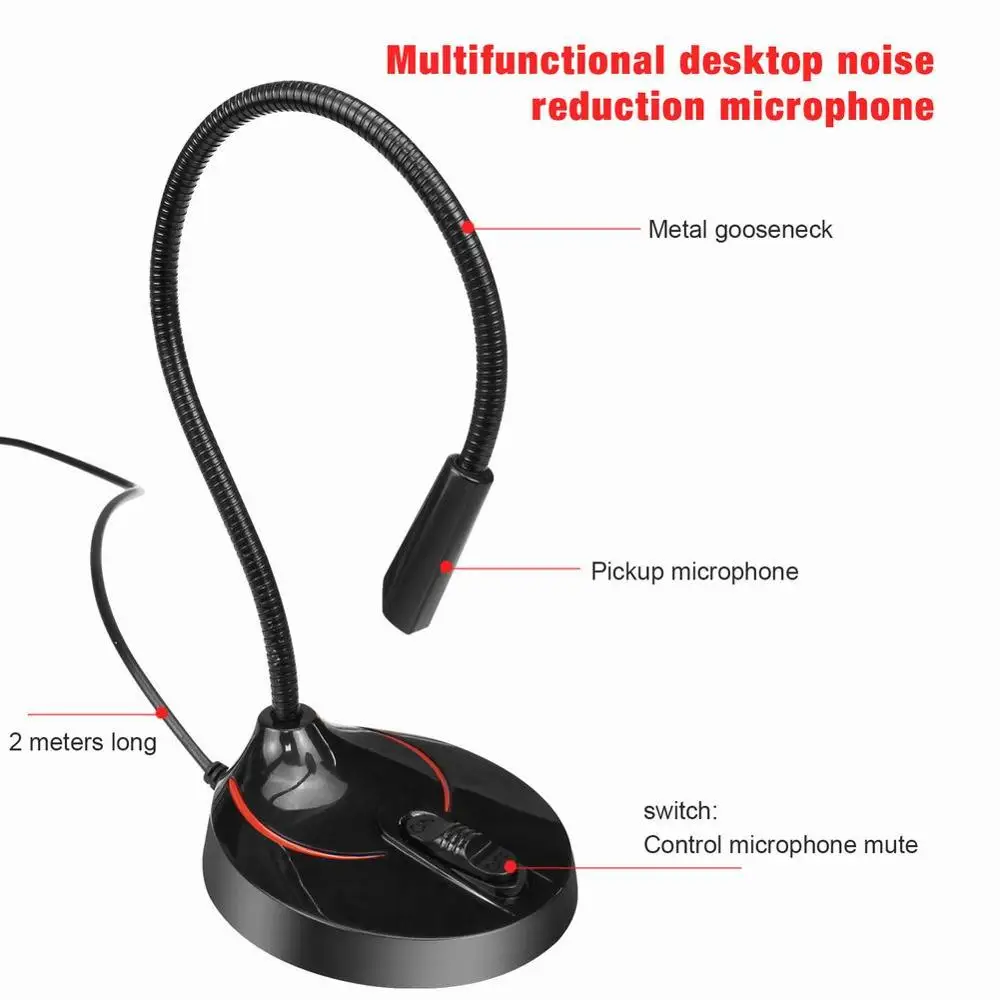 

USB Flexible Stand Mini Studio Speech Microphone Gooseneck Mic Wired Microphone for Computer PC Desktop Notebook