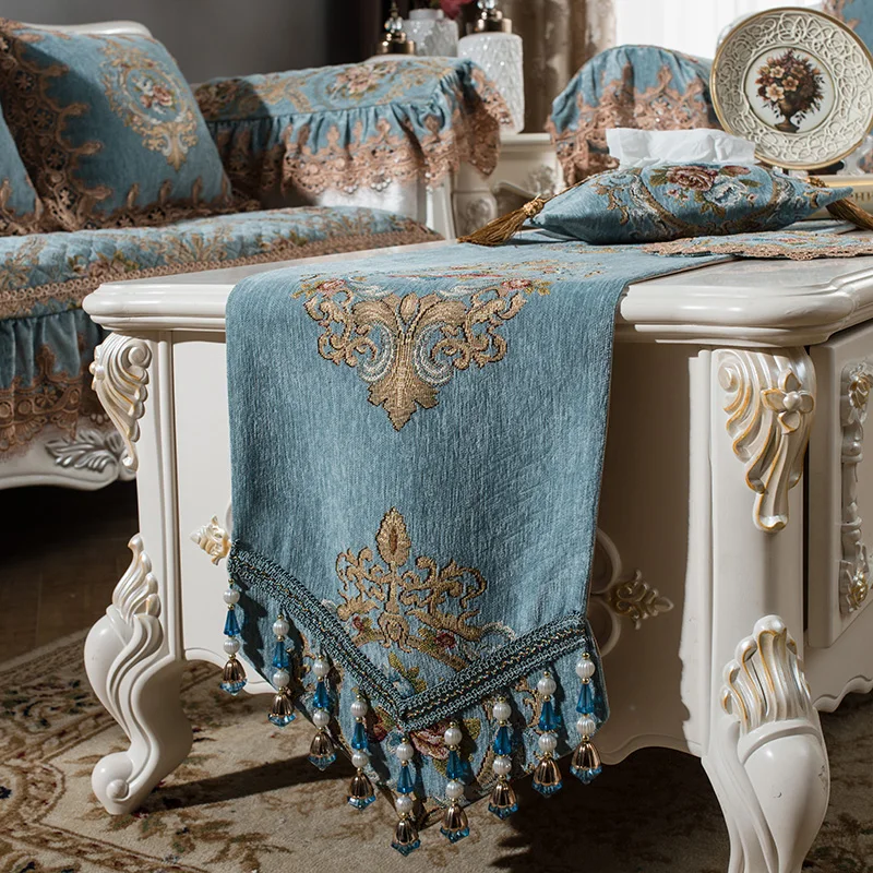 

European Retro Court Style Lace Table Runner Gorgeous Pendant Jacquard Table Runner Long Tablecloth Cupboard Decorative Towel