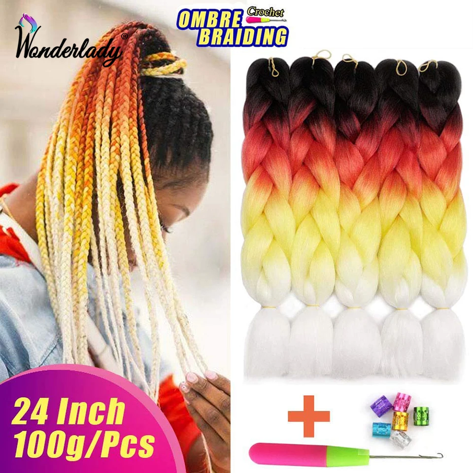 WonderLady 100 г синтетические плетеные удлинители волос Джамбо косички 24 дюйма афро