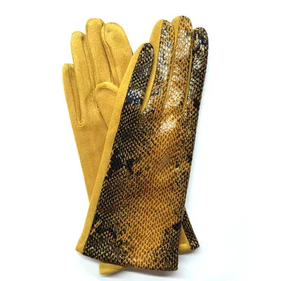 Женские перчатки для сенсорного экрана, зимние, искусственная кожа животного, Змеиный узор, перчатки для вождения, замшевые, бархатные, утолщенные, теплые, леопардовые перчатки H87 - Цвет: H87 Yellow