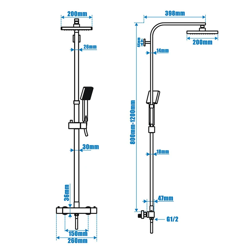 Shower Head Shower Set ROVOGO Bathroom Thermostatic Shower System with Rainfall Shower Head Adjustable Bar 2-Funtion Bath Faucet Wall Mount