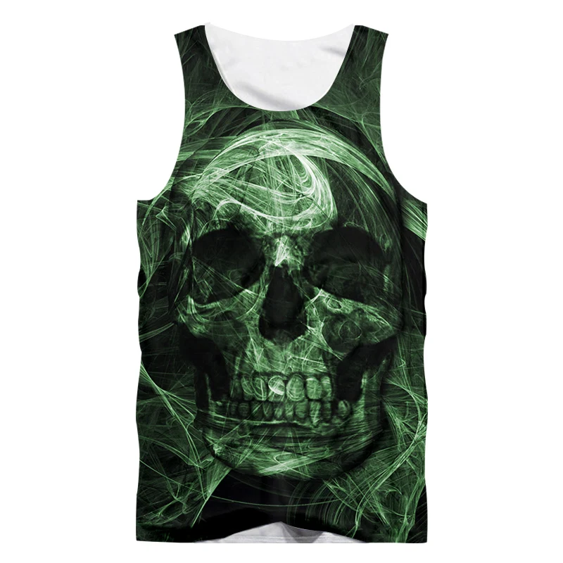 

UJWI New Skull Green Tank Top Smoke Vest Oversize Men's Clothing Sleeveless Top Punk Style Fog Wholesale Purchasing Dropship