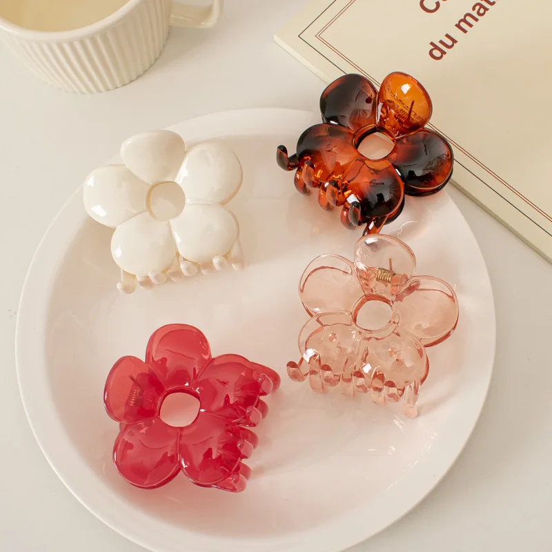 New Floral Hair Claw Plastic Transparent Geometric Flower Hair Clip Large Size Clamps Grab Ins Girls Women Headwear Accessories holder clipstable photo clip place picture wire number s memo star stand clamps cake picks note floral bouquet name