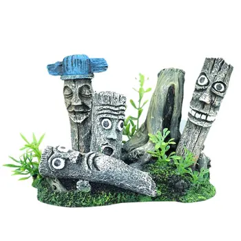 

Easter Island Moai Portrait Aquarium Fish Tank Landscaping Decoration Vintage Home Resin Hideaway Shrimp Breeding Hiding