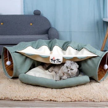 

2 Holes Cat Tunnel Bed Funny Collapsible Mat Cat Nest Small Pet Tent Sleep Play Toy House Pet Supplies Foldable Bulk