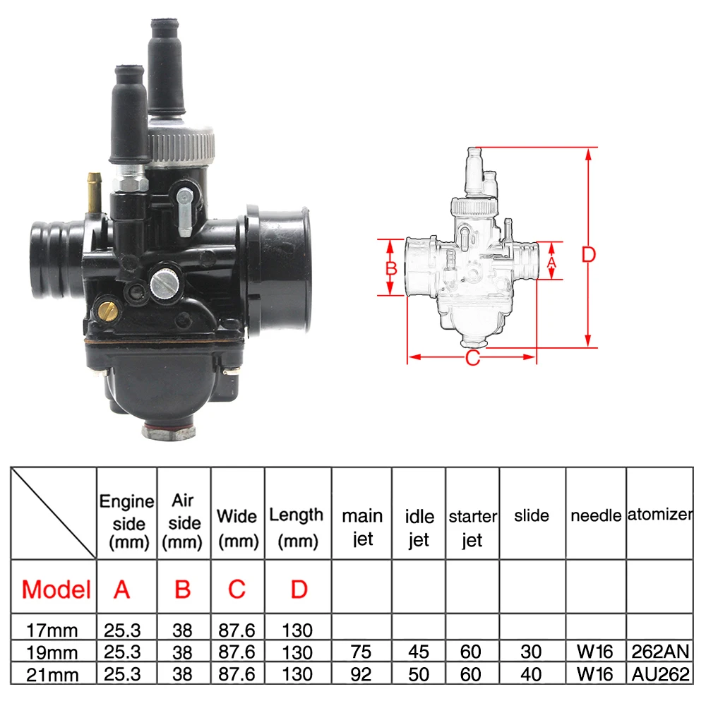 ZSDTRP 17 мм 19 мм 21 мм Dellorto PHBG DS AD черный гоночный Карбюратор Carb DIO JOG 50cc 90cc BWS100 для мотоциклов Puch Yamaha Zuma