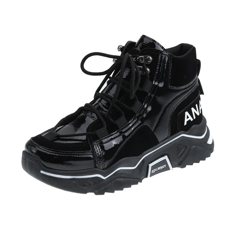 Женские кроссовки; Вулканизированная обувь для женщин; зимние теплые удобные уличные кроссовки на шнуровке; кроссовки; обувь для папы - Цвет: Черный