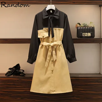 

Plus Size Women Patchwork Shirt Dress Autumn 2020 Smart Casual Long Sleeve Office Elegant Single-breasted Dresses Fall Clothing
