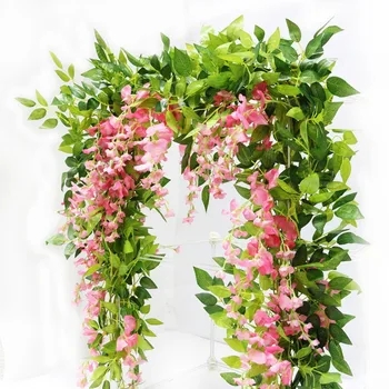 

2M Wisteria Artificial Flowers Vine Garland Wedding Arch Decoration Fake Plants Foliage Rattan Trailing Faux Flowers Ivy Wall