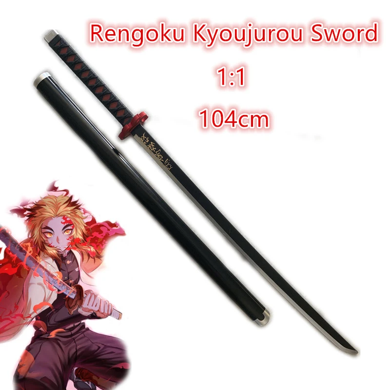 104cm Sword Weapon Demon Slayer Kimetsu No Yaiba Rengoku Kyoujurou Black Sowrd Cosplay 1 1 Anime Ninja Knife Pu Prop Gift Decor Costume Props Aliexpress