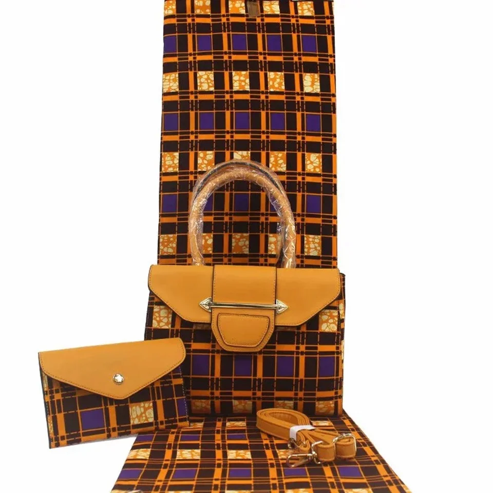 

African Wax Print Ankara Fabric Handbag Set, African Prints Wax Bags(1 Big+1small) With Fabrics For Wedding Party YB-19