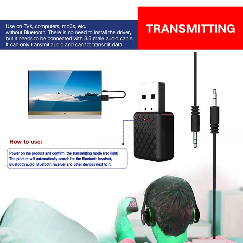 Горячая 3c-новинка 5,0 Bluetooth аудио приемник передатчик 3,5 мм Aux Jack стерео Bluetooth передатчик для ТВ ПК автомобиля Usb беспроводной адаптация