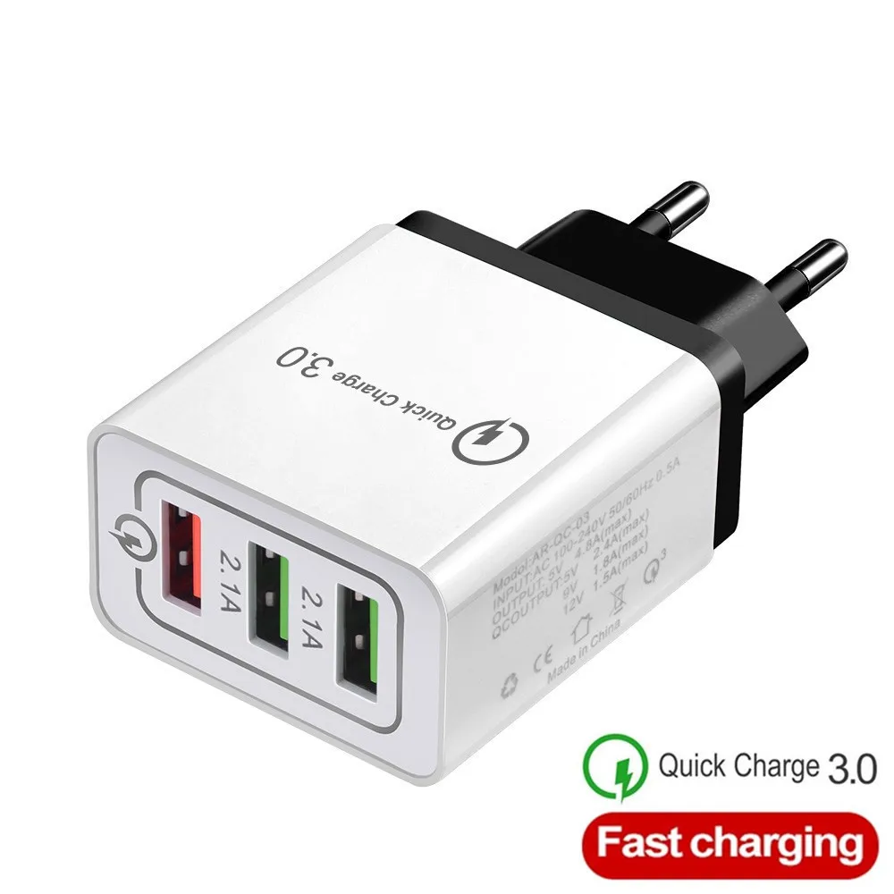 

Phone Fast USB Chargers EU/US High Quality Plug 3 Ports Quick Charger QC 3.0 5V/3A 18W For Apple Samsung Huawei Xiaomi iphone X