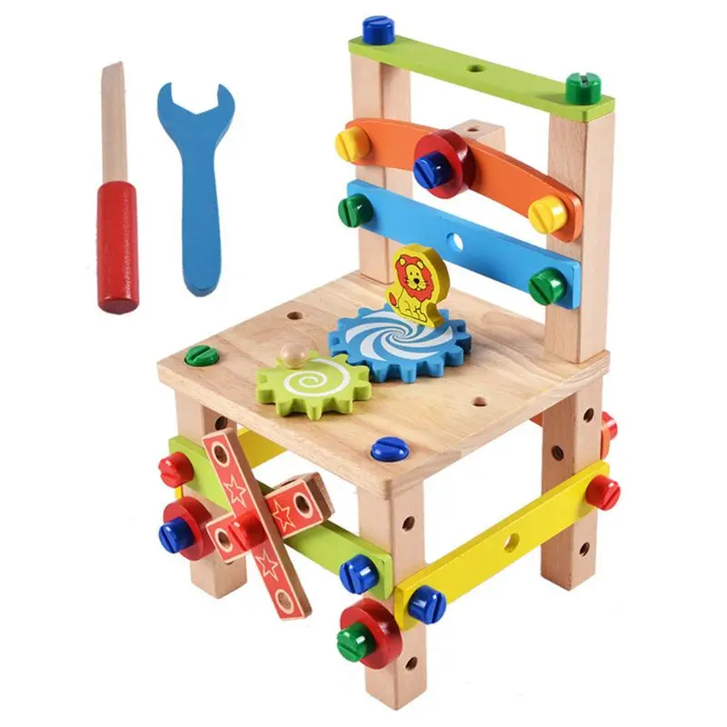 Kids Puzzle Assembled Wooden Blocks Multi-functional Disassembly Tool Toy - Цвет: B