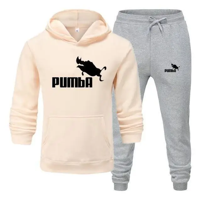 Брендовый спортивный костюм Pumba, Мужские Термо спортивные комплекты, флисовая плотная толстовка с капюшоном+ штаны, спортивный костюм, повседневные толстовки, спортивный костюм - Цвет: khaki-grey-H