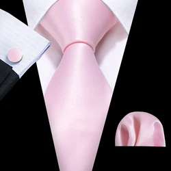New Pink Solid Mens Wedding Tie 8.5cm Silk Neckties Business Handkerchief Cufflink Tie Men Gift Set Barry.Wang FA-5396