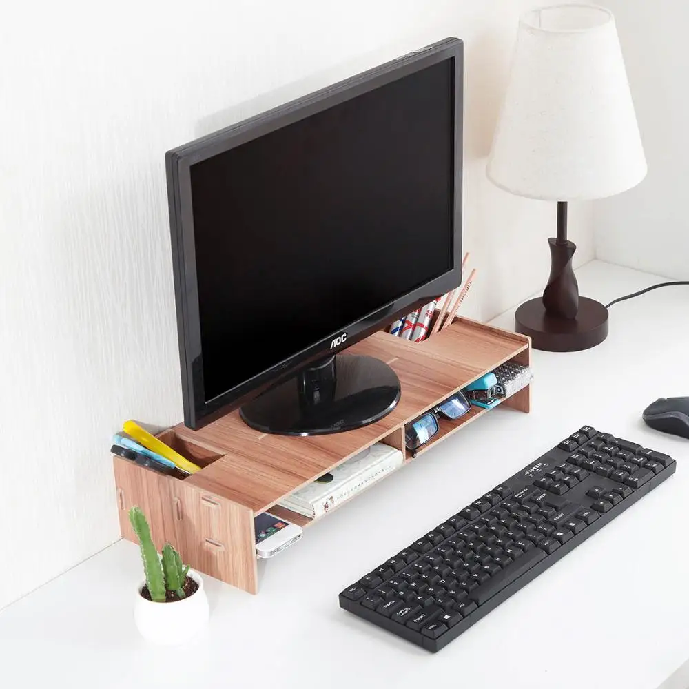 Desktop Wood Shelf Plinth Monitor Stand Computer Screen Riser Computer Laptop Support Table Storage Rack Organizer