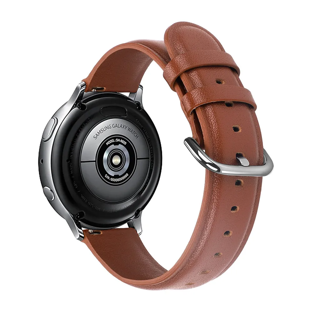 20 мм 22 мм кожаный ремешок для Galaxy Watch Active 2 40 мм 44 мм браслет для Amazfit Bip наручный ремешок для huawei Watch GT 2 46 мм - Цвет: Коричневый