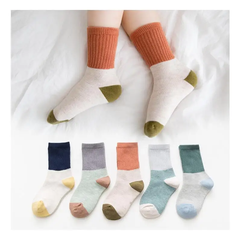 Детские однотонные Хлопковые гольфы спортивные носки с манжетами в рубчик зимние носки цвета слоновой кости для мальчиков и девочек детские короткие носки 5 пар/лот