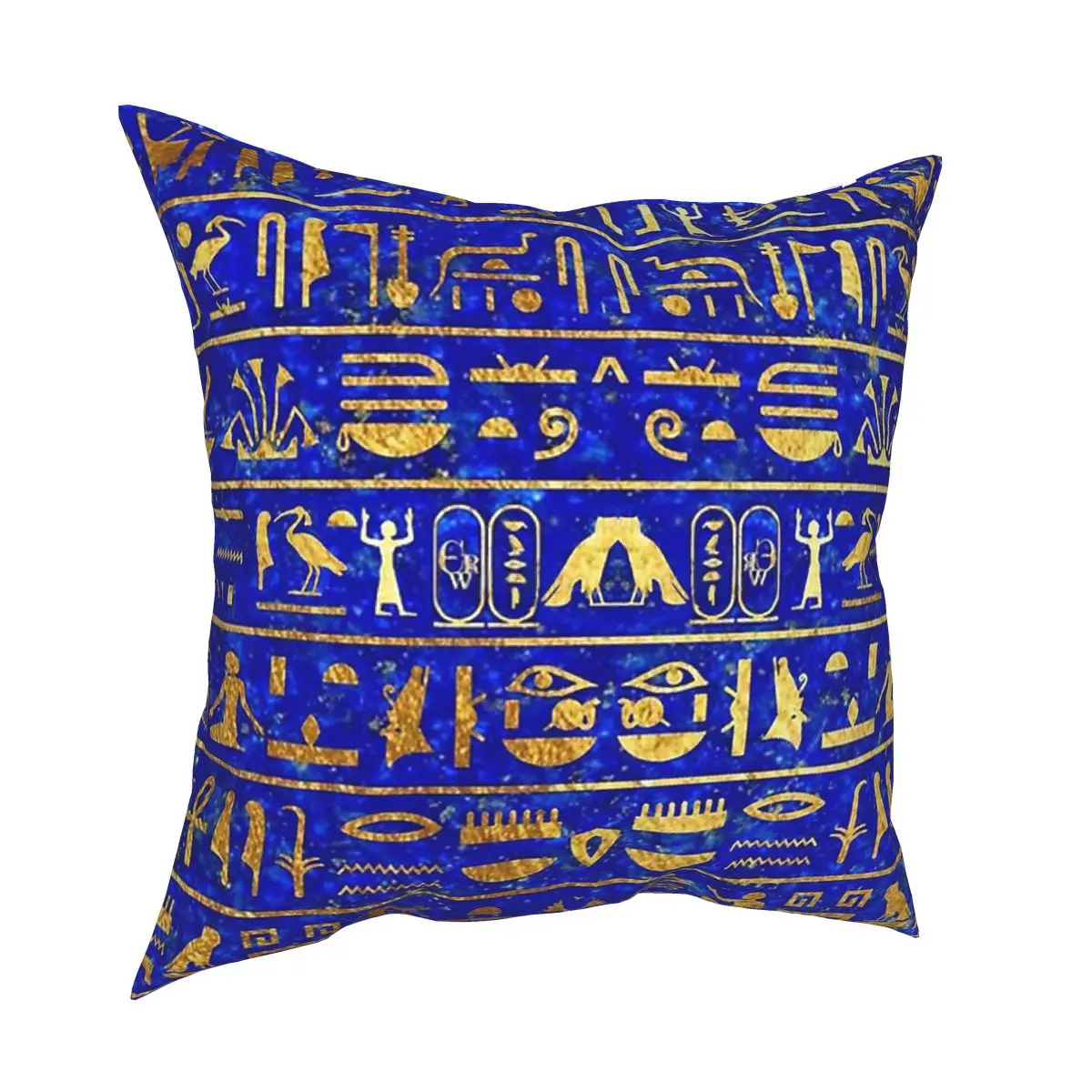 

Blue Gold Ancient Hieroglyphics Pillowcover Home Decor Eastern Language Cushions Throw Pillow for Home Double-sided Printing