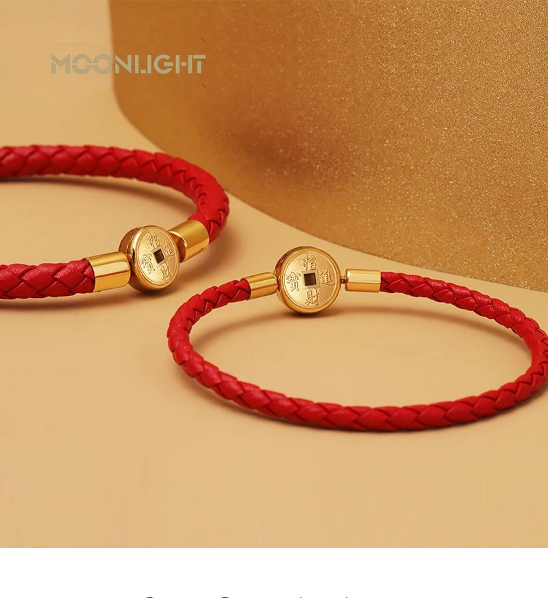 MOONLIGHT 2021 Gold Color Coin Bracelet For Women Genuine Leather Lucky Get Rich Red Bracelets Fashion Jewelry Birthday Gifts