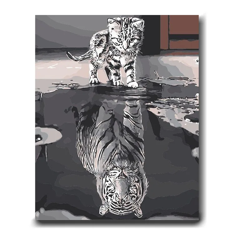 

Cross Border a Generation of Fat Digital Oil Painting Wholesale DIY Handmade Painting Reflection Cat Amazon Wish AliExpress