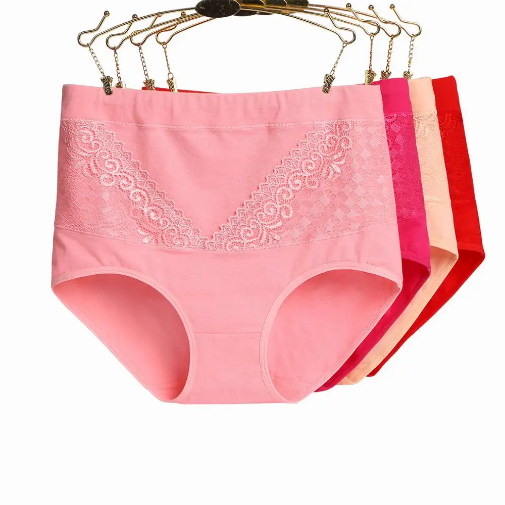 High-quality 4PCS women sexy lace mid-waist Solid panties seamless cotton breathable panty Hollow briefs sexy underwear AD240