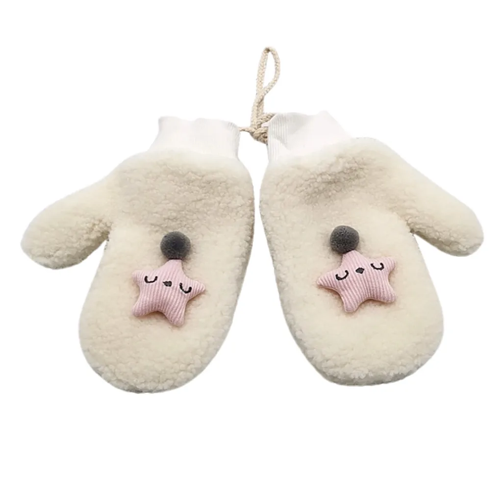 Winter Women Gloves Halter Total Warm Plush Casual Female Gloves Finger Stars Top Cashmere Cartoon Print Cute Gloves