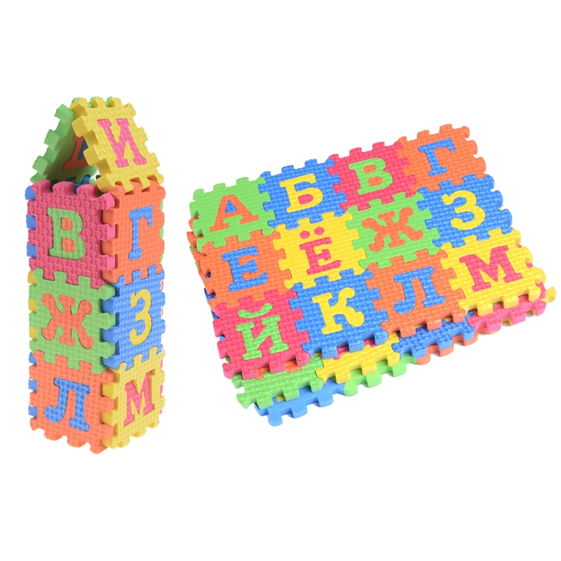 60 Pcs 3d Puzzle Kids Educational Toys Mini EVA Foam Russian Alphabet Letters Numbers Floor Soft Baby Mat